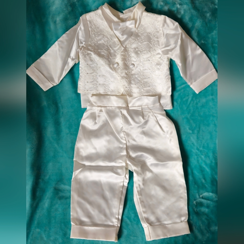Unbranded Boy's Baptism/Christening Satin Two-Piece Set - 18 Months